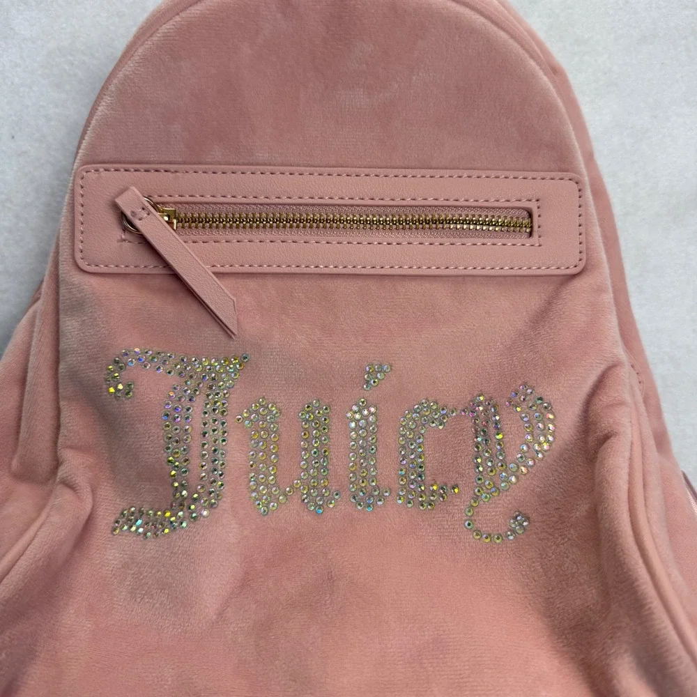 Juicy Couture Pink Velour Mini Backpack Rhinestone Logo‎ Adjustable Straps Y2K